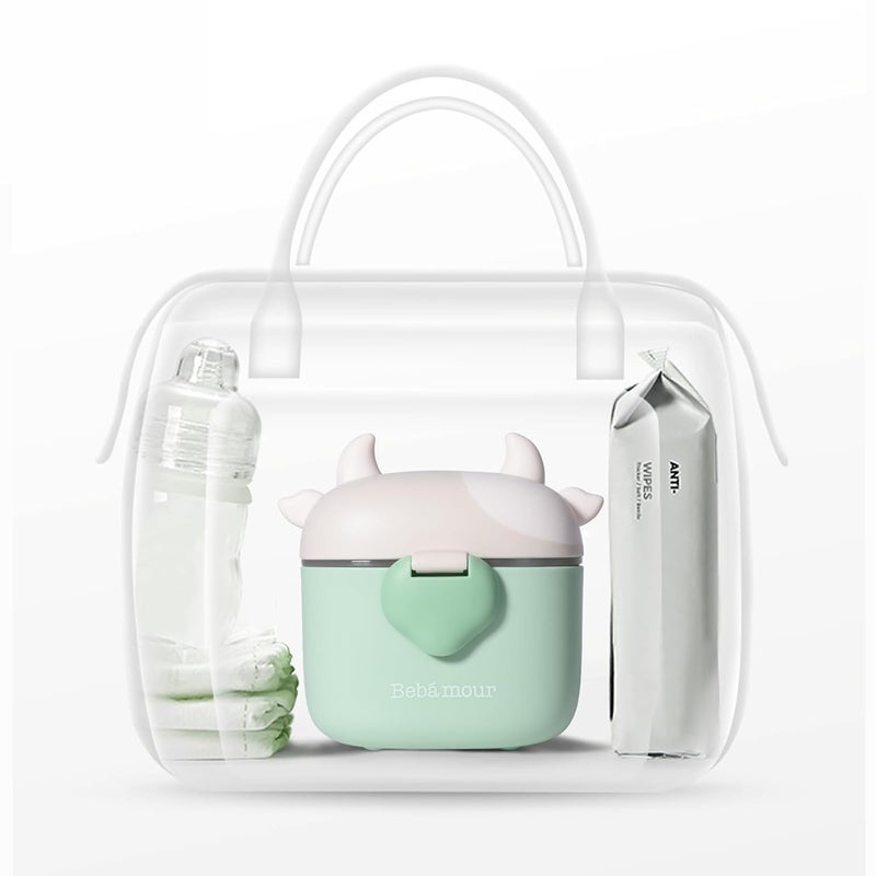 Bebamour Baby Formula Dispenser On The Go, Formula Container to Go, Formula Holder for Travel, Candy Fruit Snack Storage Container with Scoop and Leveller (Light Green Cow) - Image 5